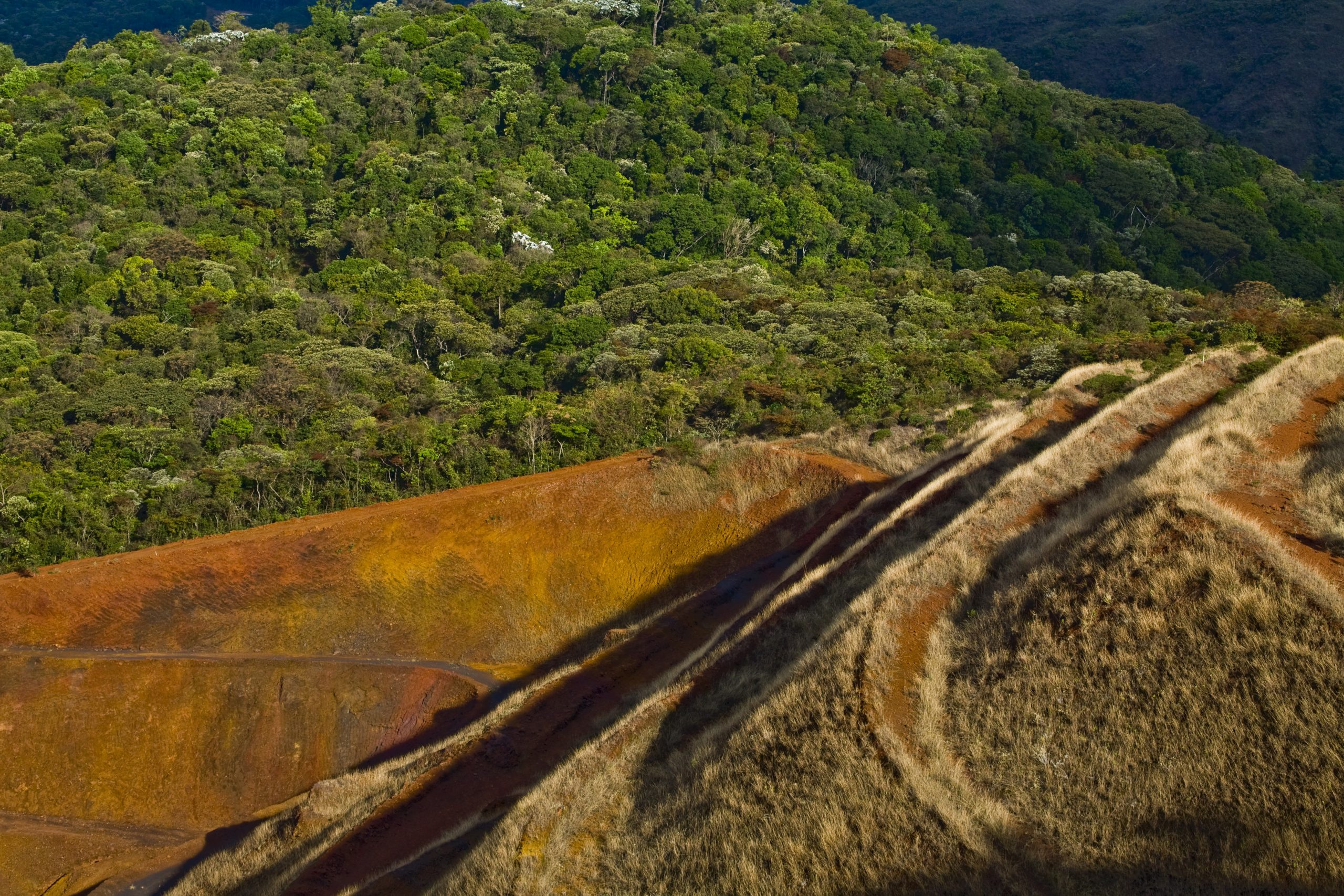 Divisa entre a Estação Ecológica de Fechos, ao fundo, e área da mineradora Vale, em primeiro plano. Foto: João Marcos Rosa.